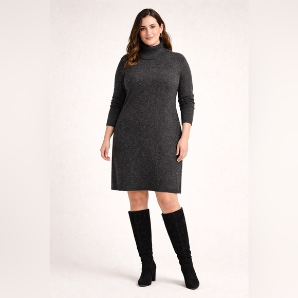 Talbots Dresses & Skirts - Talbots 1X Charcoal Speckled Knit Turtleneck Sweater Dress Stretch